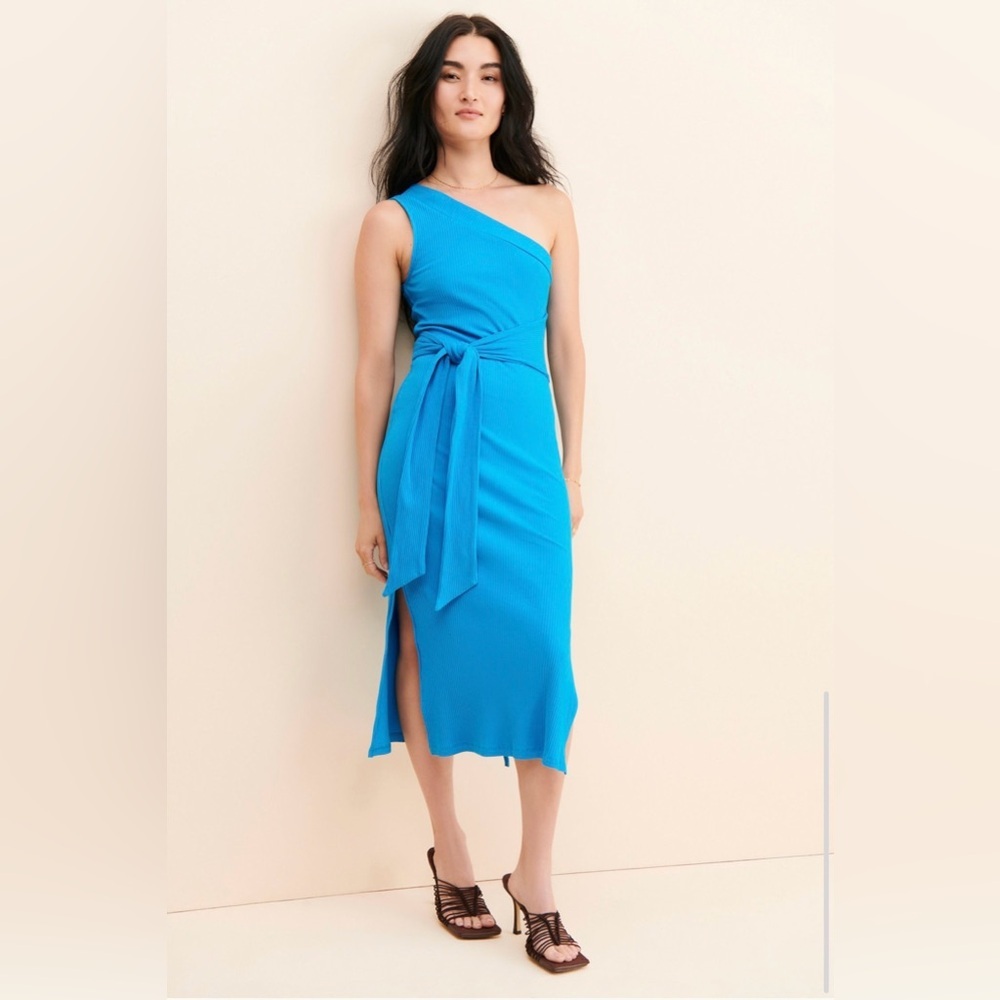 NWT Line and Dot Willow One-Shoulder Dress | Blue | Medium - Picture 4 of 9